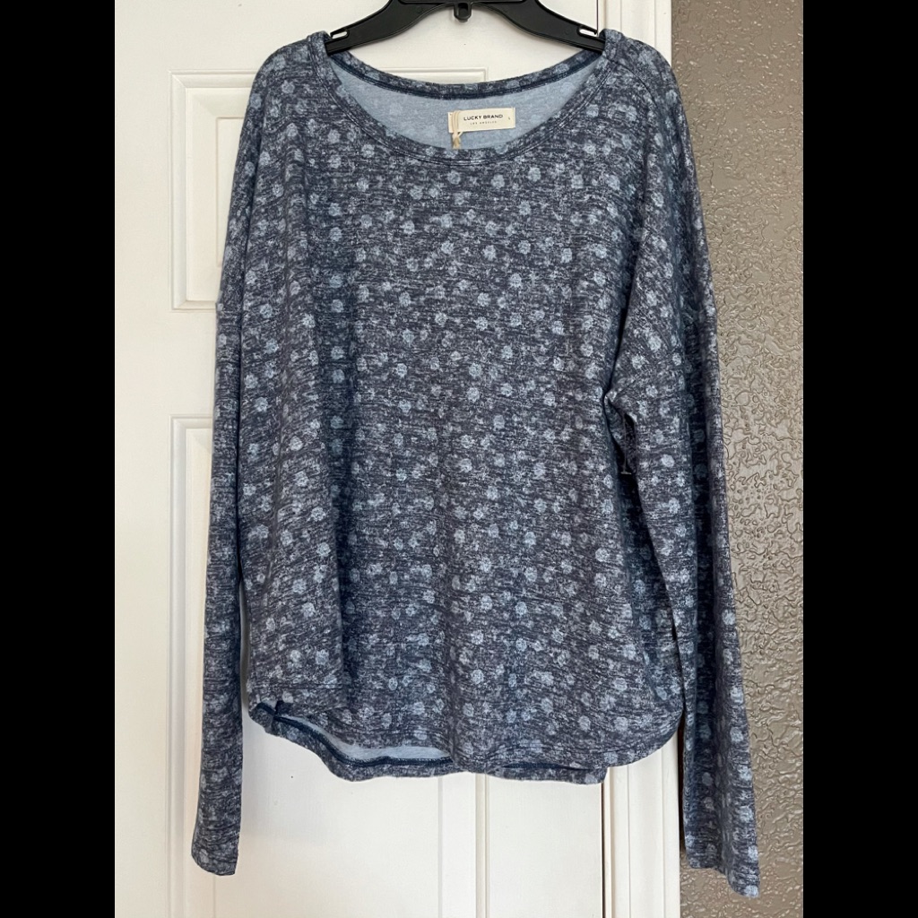 New Super Soft Lucky Brand Top Grey Blue Lg 69